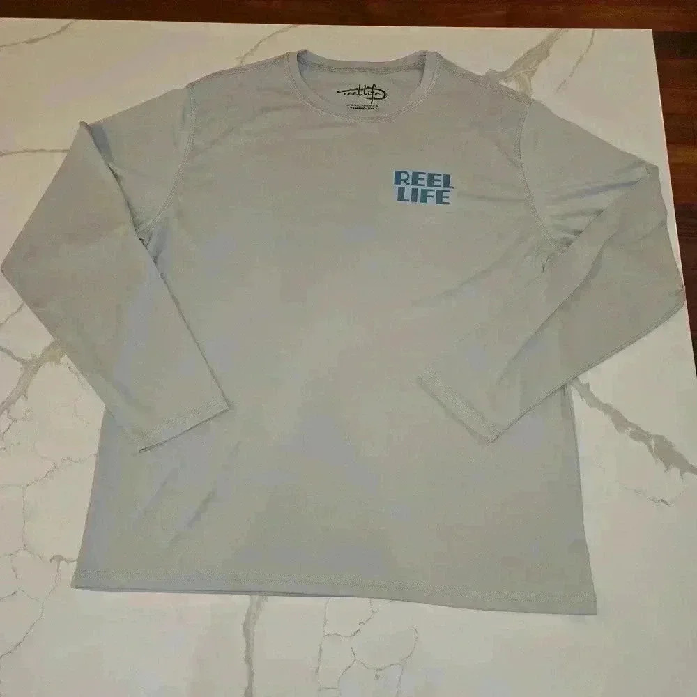 Reel Life Mens LS Poly Fishing Sun Defender UV 50 Long Sleeve Gray Size XXL